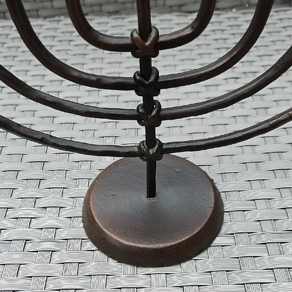 Vintage Crate&Barrel Hanukkah Jewish Menorah Antique Bronze Wrought Iron Holder